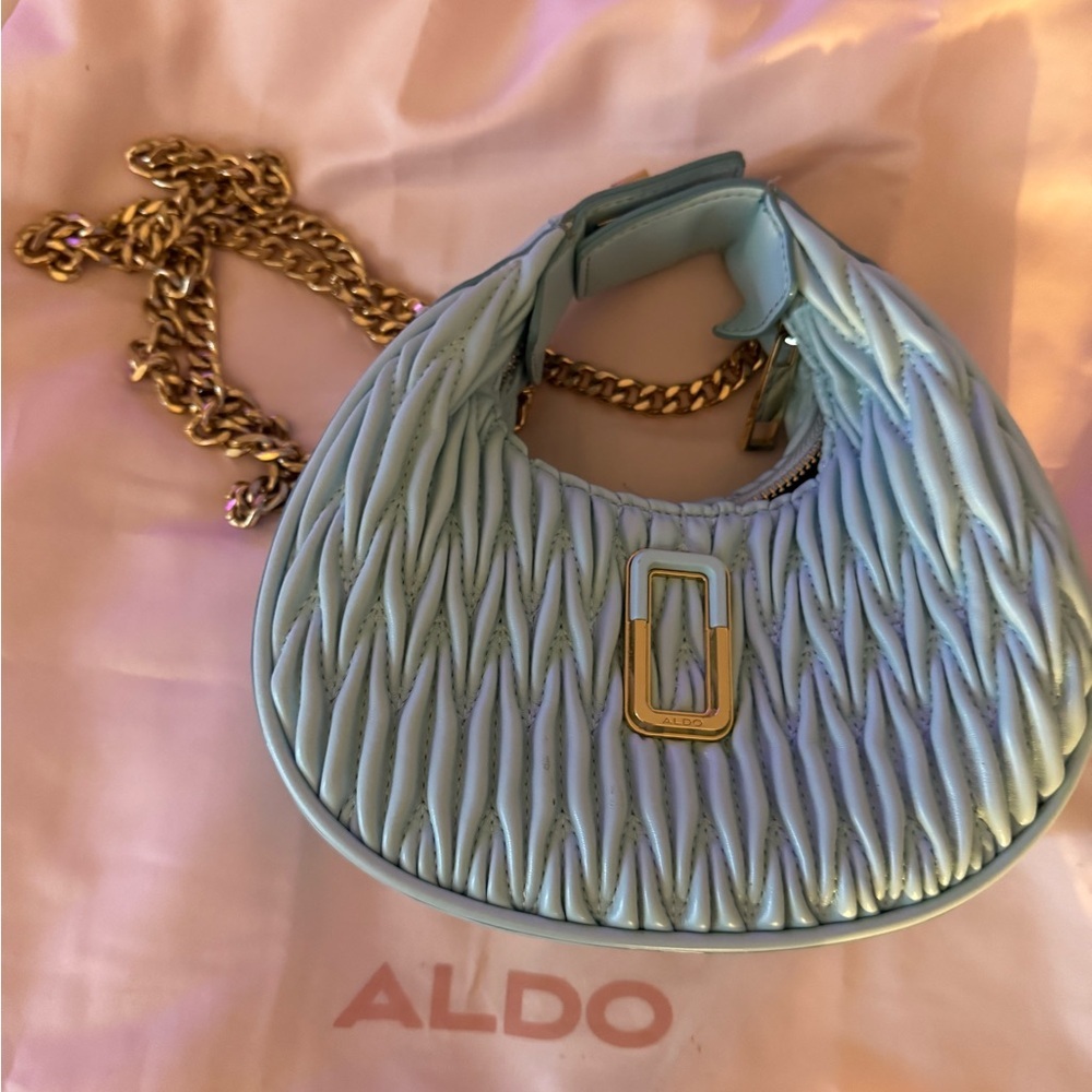 Aldo Sky Blue Quilted Shoulder Bag with Gold Chain